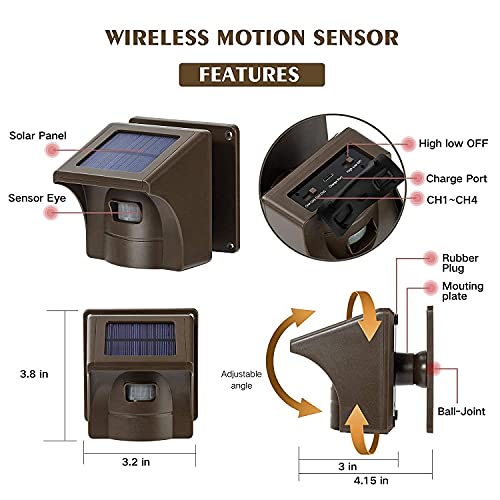 eMACROS Long Range Solar Wireless Driveway Alarm 1 recceiver and 4 sensors