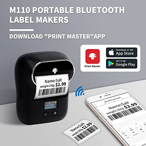 Phomemo M110 Bluetooth Label Maker, Portable Barcode Printer A-Black