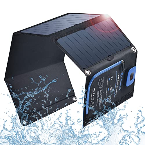 BigBlue 28W SunPower Solar Panel with Digital Ammeter, Portable Black