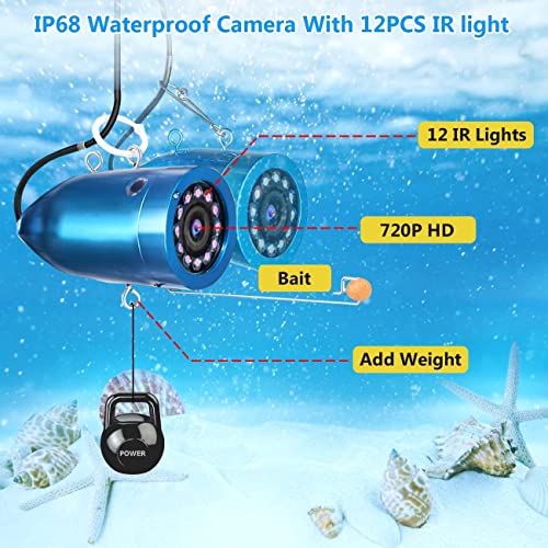 Portable Underwater Fishing Camera with Depth 49FT without DVR, black