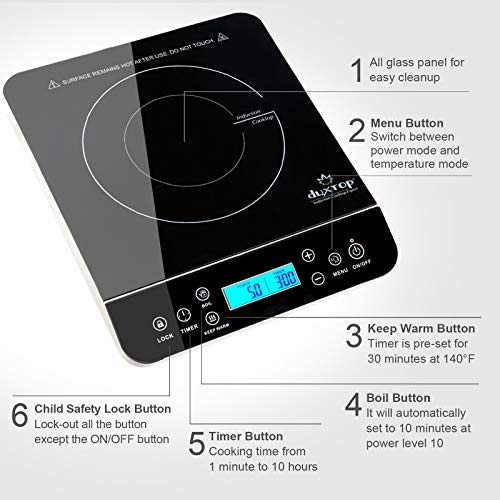 Duxtop Portable Induction Cooktop, Countertop Burner 1800 Watts, Silver