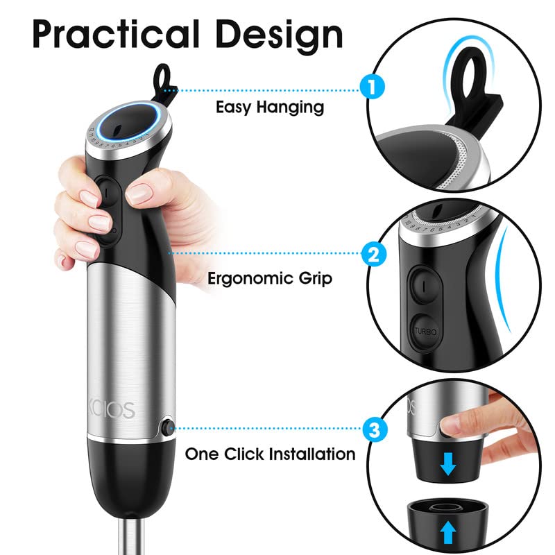 KOIOS Upgraded Immersion Hand Blender, 800W Motor, 12-Speed, 5 in Super Black