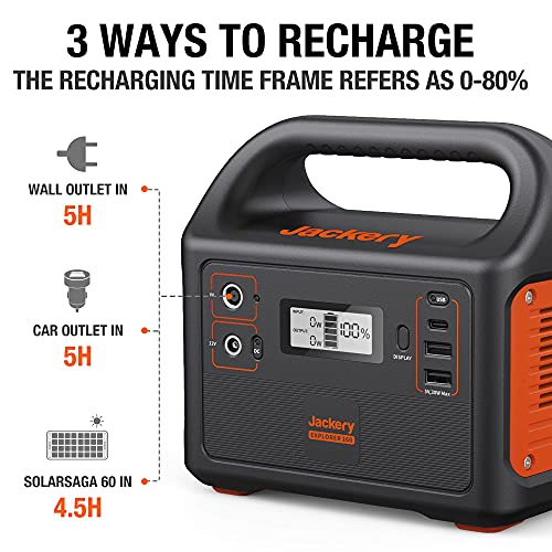 Jackery Portable Power Station Explorer 160, 167Wh Lithium Battery Black