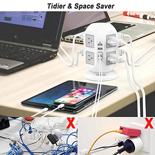 Power Strip Tower TESSAN Surge Protector 8 AC Outlets with 4 USB Ports...