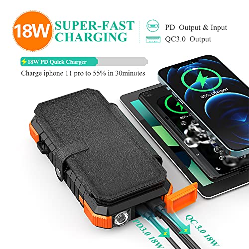 BLAVOR Solar Charger with Foldable Panels, Outdoor Power Bank 18W Fast Orange