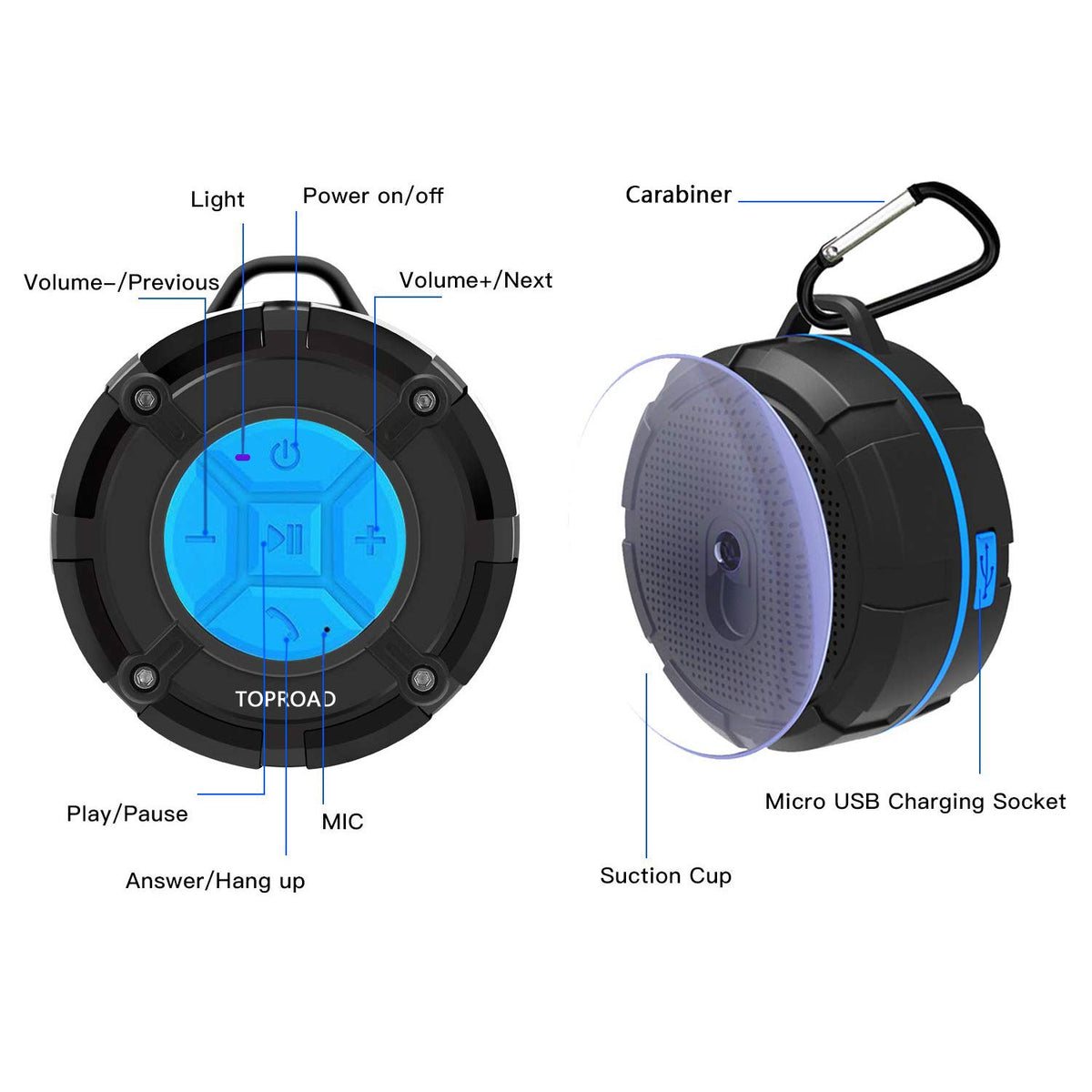 [2019 Version] Portable Shower Speaker,TOPROAD IPX7 Waterproof Wireless...