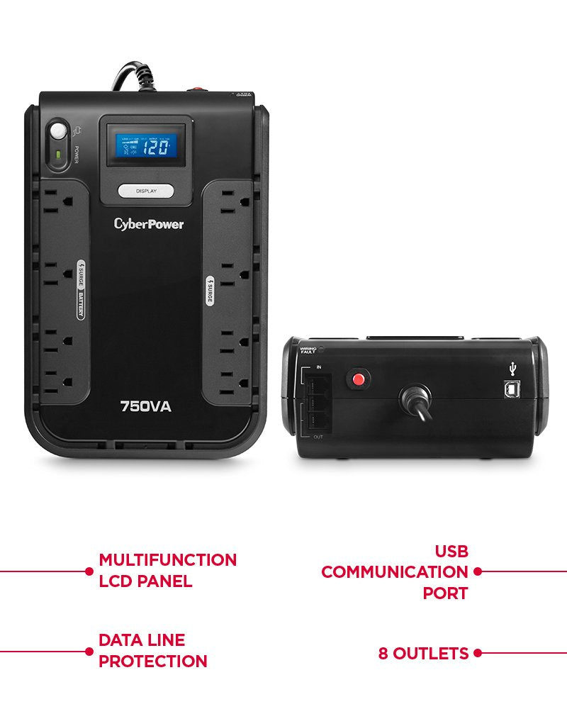 CyberPower CP750LCD Intelligent LCD UPS System, 750VA/420W, 8 Outlets,...