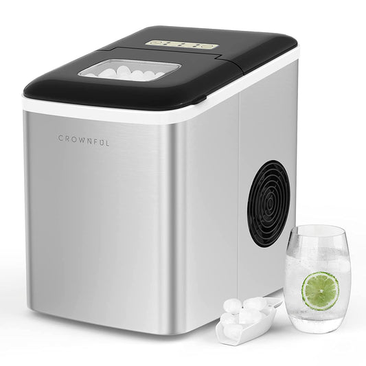 CROWNFUL Ice Maker Machine for Countertop, 9 Bullet Cubes Small, Silver
