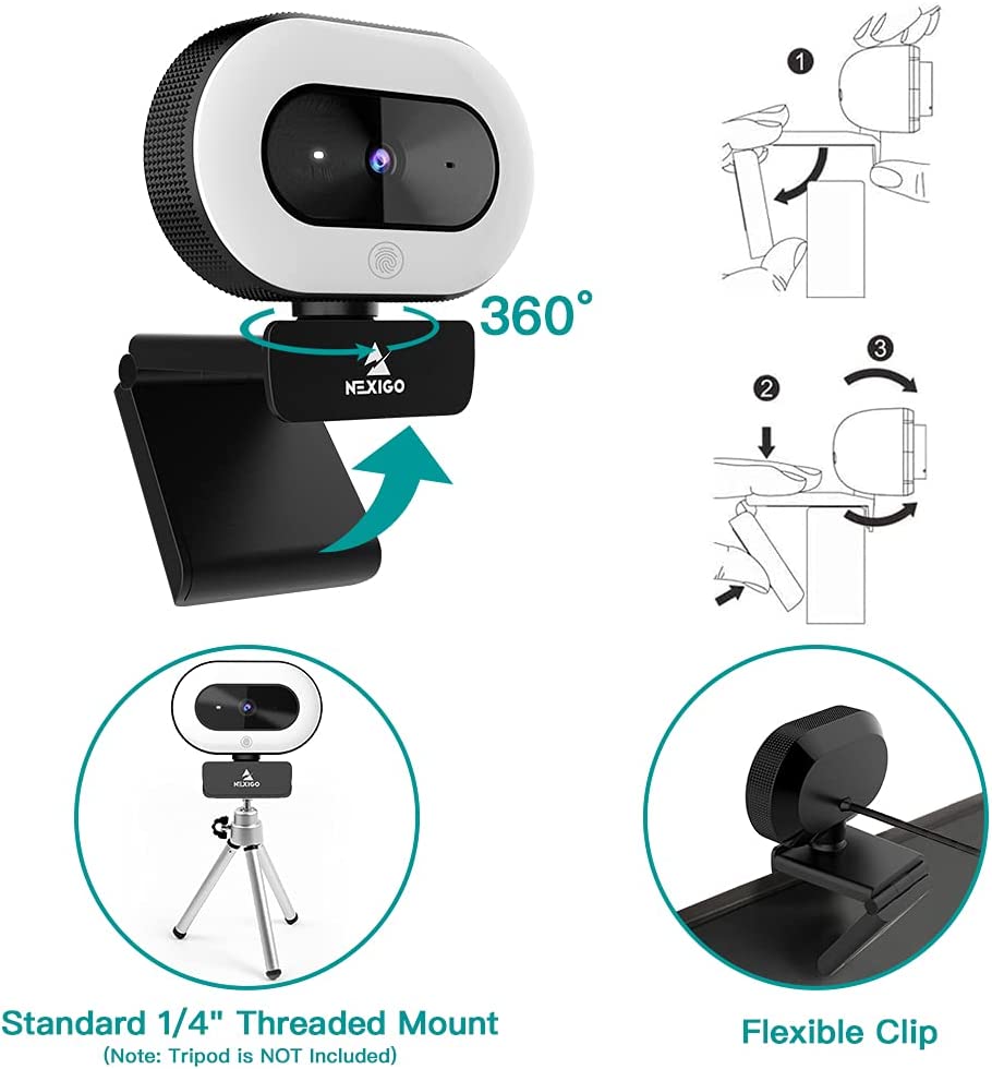 NexiGo StreamCam N930E with Software, 1080P Webcam Ring Light and Black