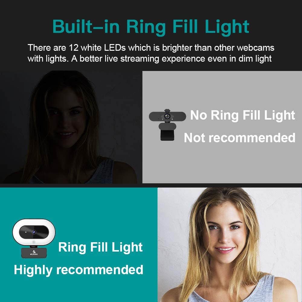 NexiGo StreamCam N930E with Software, 1080P Webcam Ring Light and Black
