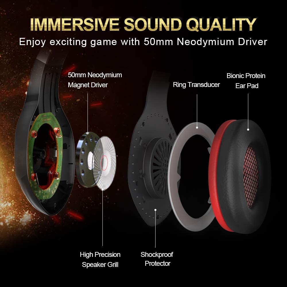 NPET HS10 Stereo Gaming Headset for PS4, PC, Xbox One Controller, Noise Red