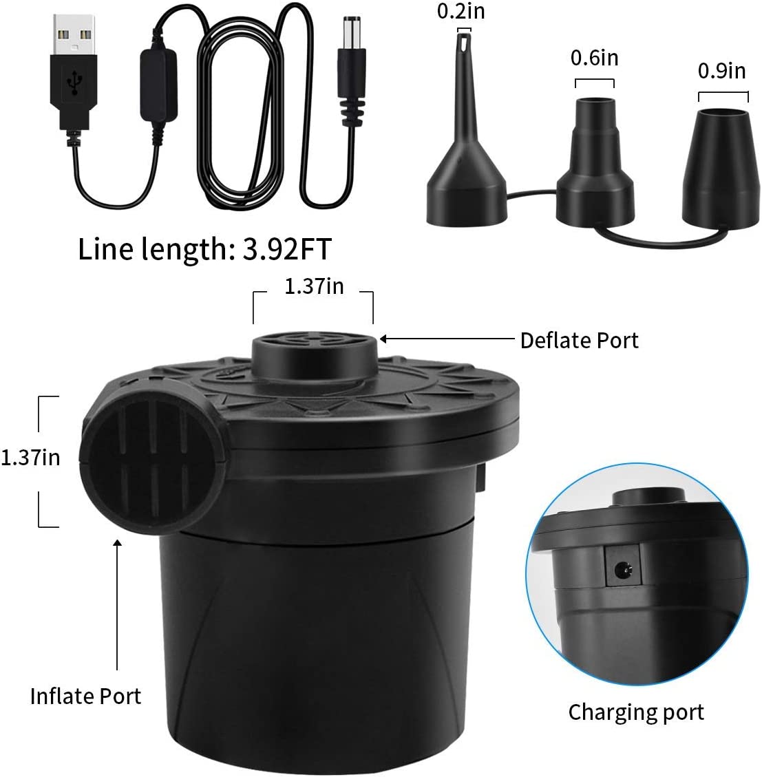 Battery Air Pump for Inflatables, Portable Mattress with 3 Nozzles...