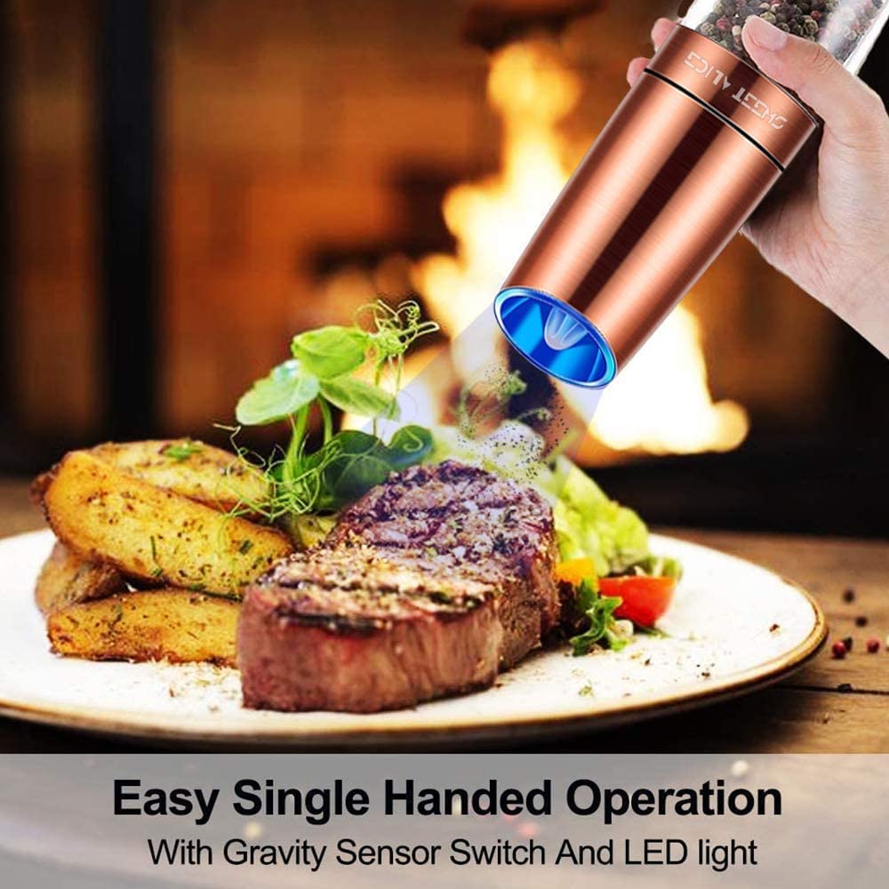 Gravity Electric Pepper and Salt Grinder Set, Adjustable Set / Copper