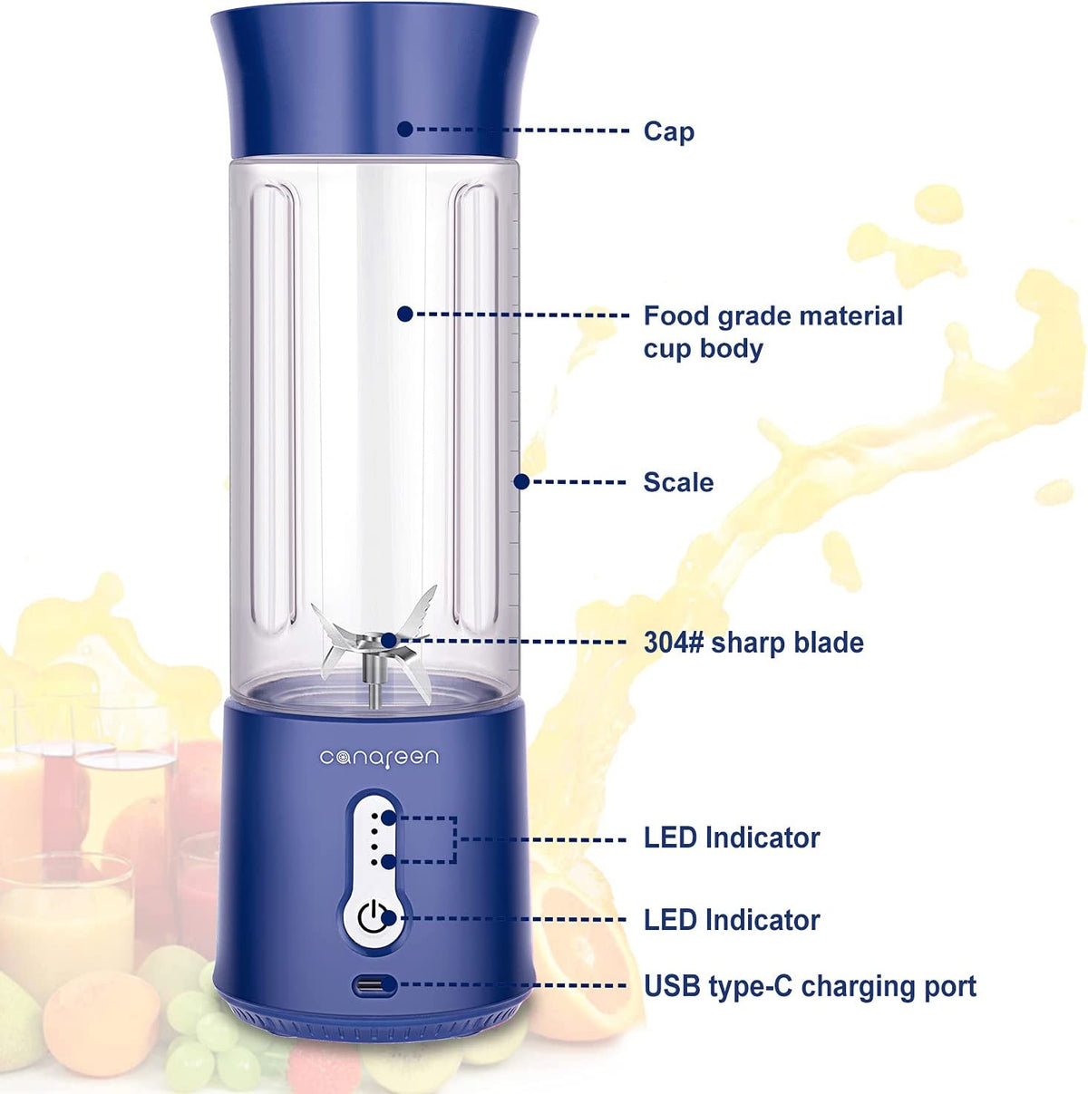 AIKIDS Portable Blender - 17Oz Personal for Smoothies and Shakes Blue