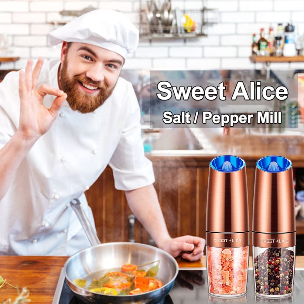 Gravity Electric Pepper and Salt Grinder Set, Adjustable Set / Copper