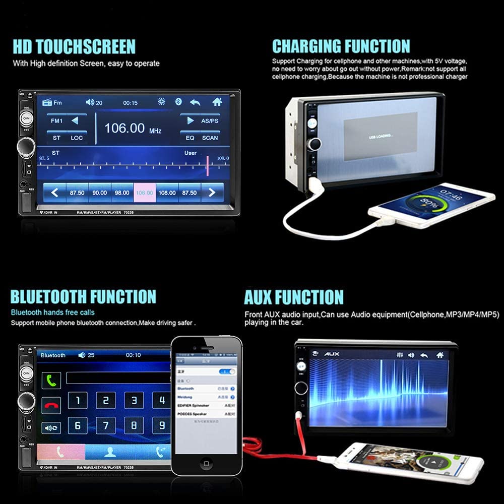 EKAT Double Din Car Stereo Receiver Bluetooth 7" Touch Screen Radio...