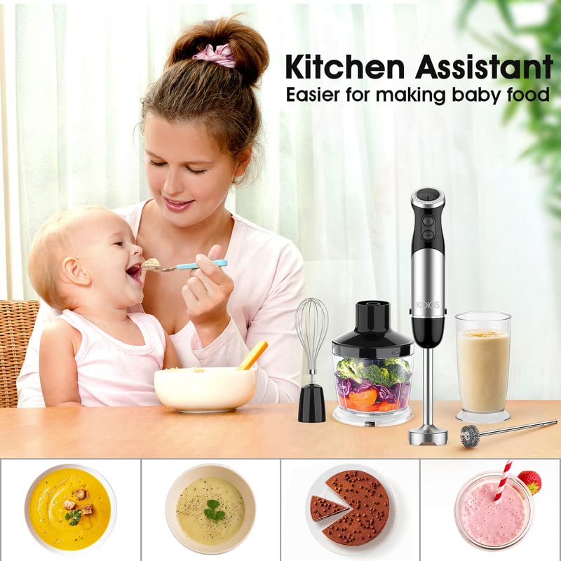 KOIOS Upgraded Immersion Hand Blender, 800W Motor, 12-Speed, 5 in Super Black