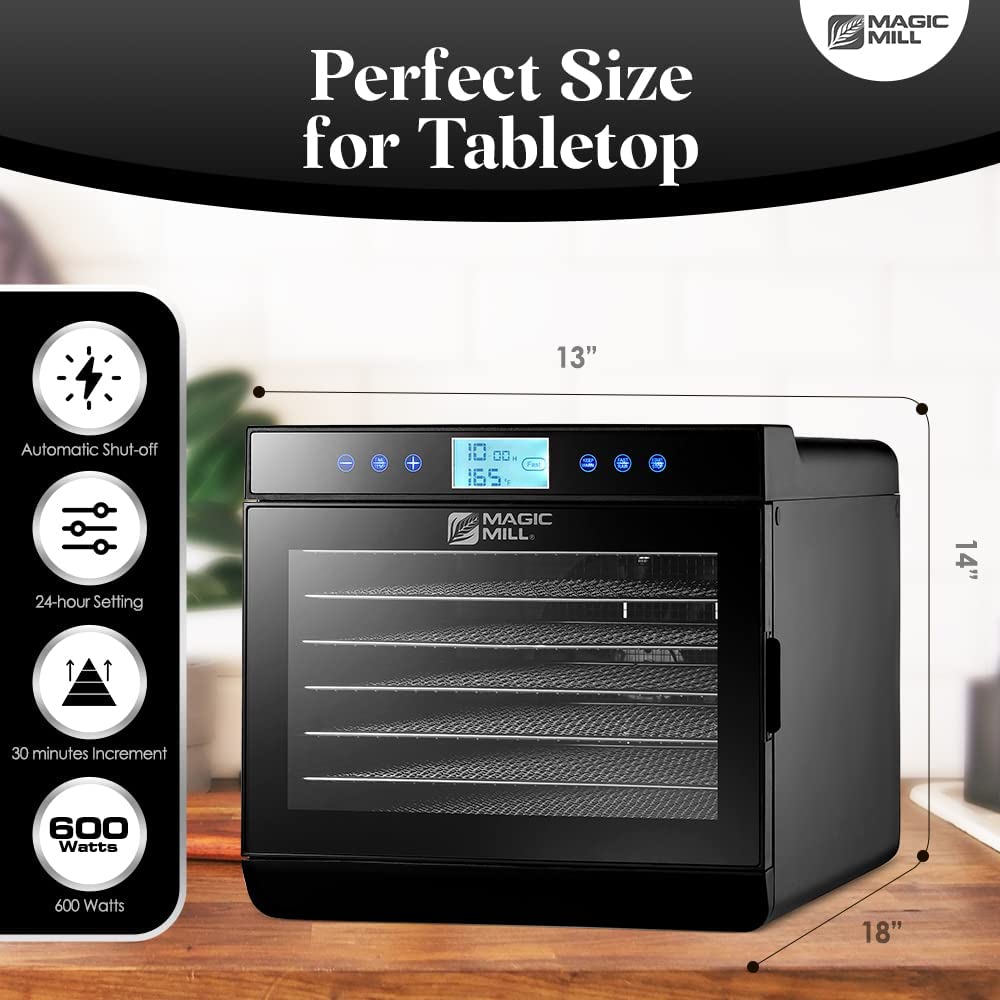 Magic Mill Food Dehydrator Machine - Easy 7 Trays Stainless Steel, Black