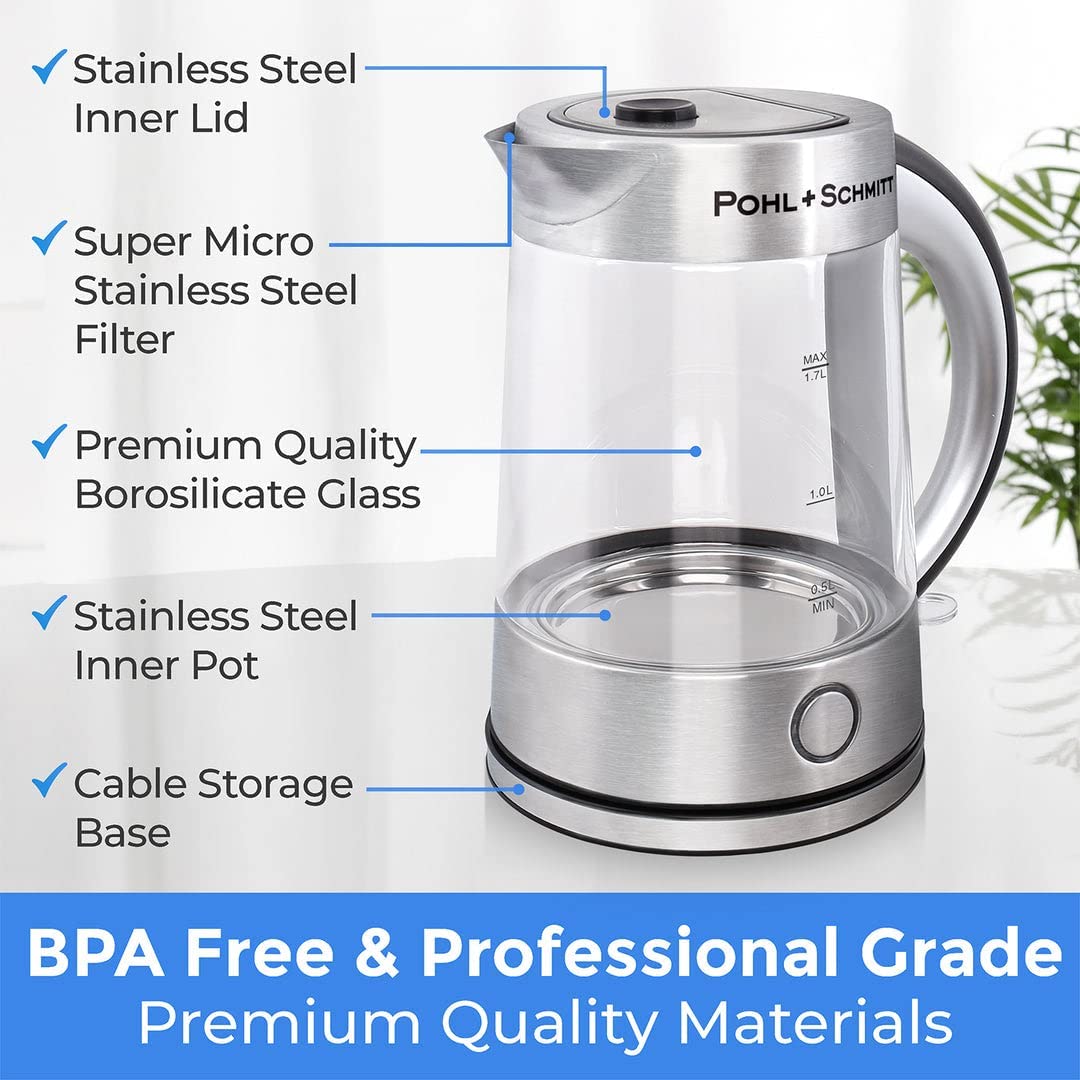 Pohl Schmitt 1.7L Electric Kettle with Upgraded Stainless Steel Silver