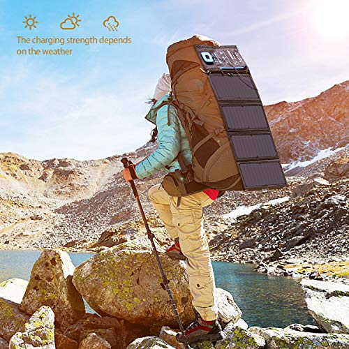 BigBlue 5V 28W Solar Charger with Digital Ammeter, Waterproof Foldable Black