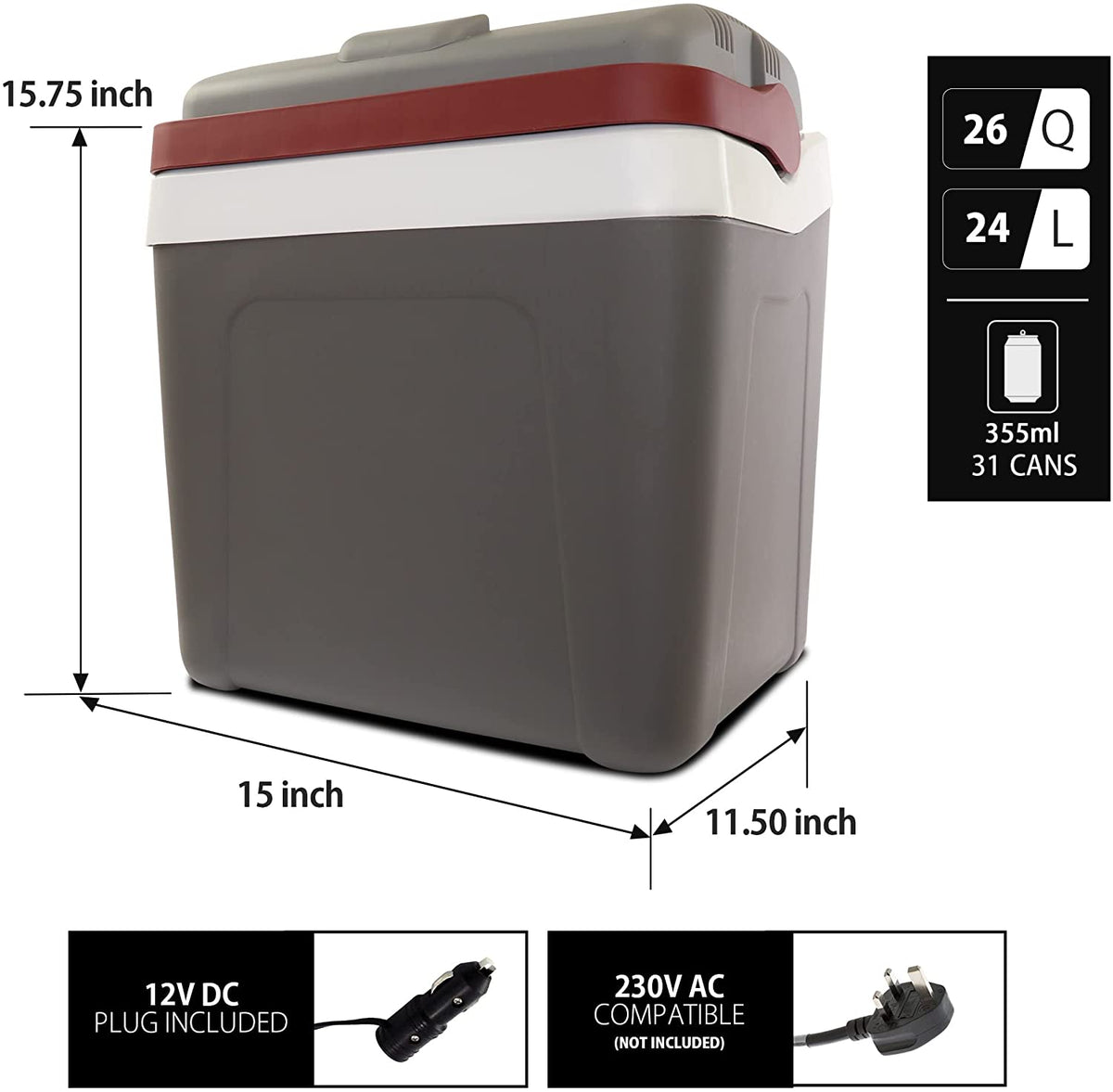 Koolatron Thermoelectric Iceless 12 Volt Cooler 26 qt (24 L), 26 Quart, Gray