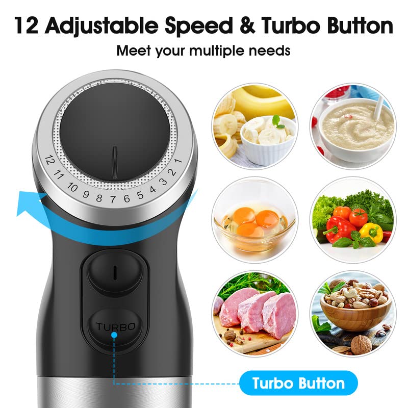 KOIOS Upgraded Immersion Hand Blender, 800W Motor, 12-Speed, 5 in Super Black