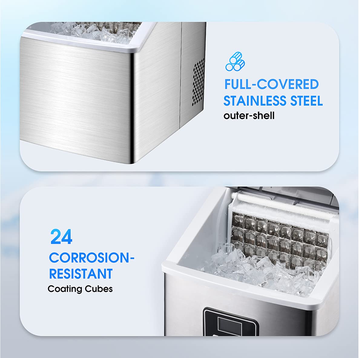 Ice Maker Machine Countertop, 40Lbs/24H Auto Self-Cleaning, 24 Medium, silver