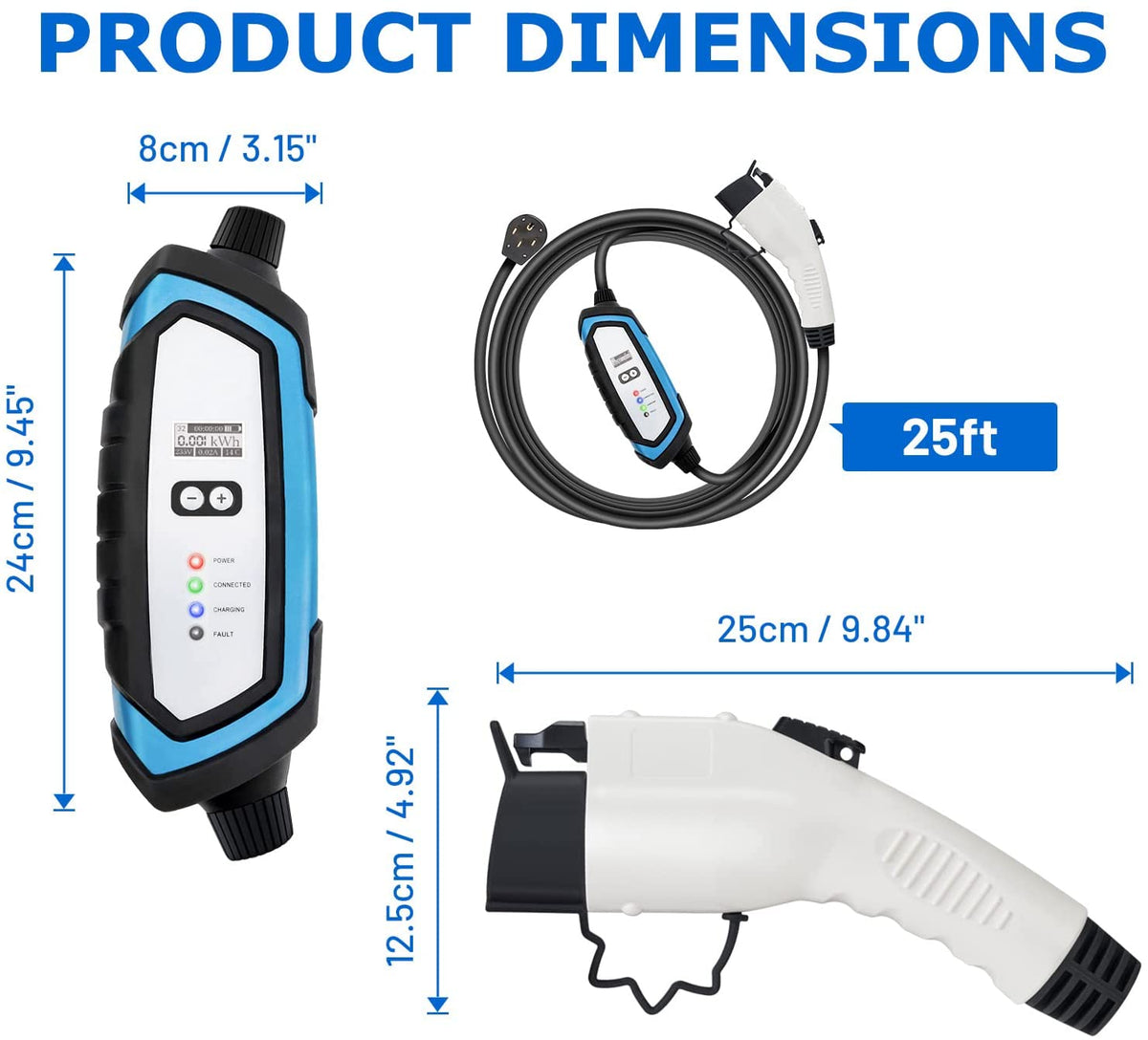 BougeRV Level 2 EV Charger, 240V 32Amp 25 Feet Charging Cable, Portable EVSE...