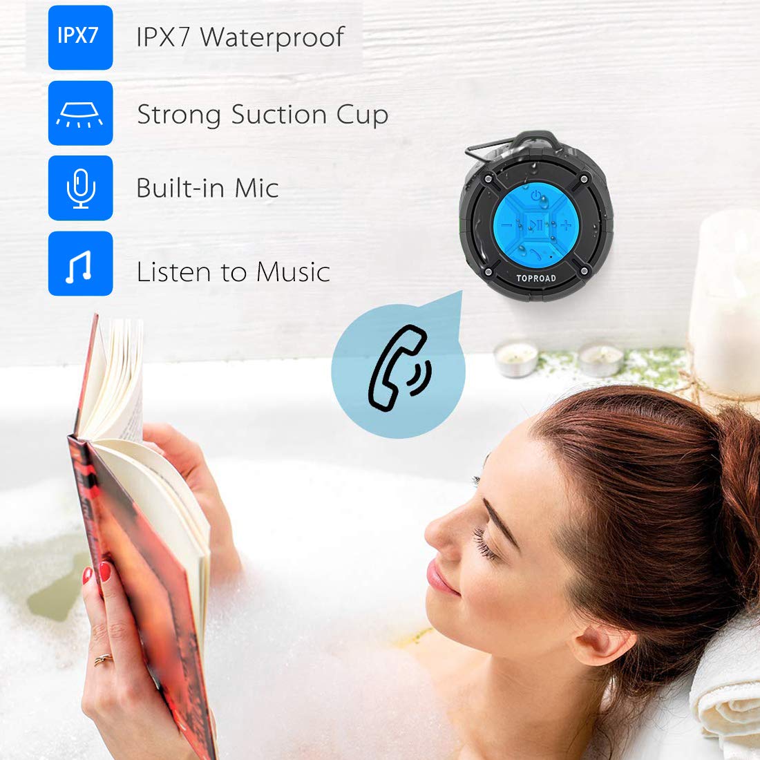 [2019 Version] Portable Shower Speaker,TOPROAD IPX7 Waterproof Wireless...
