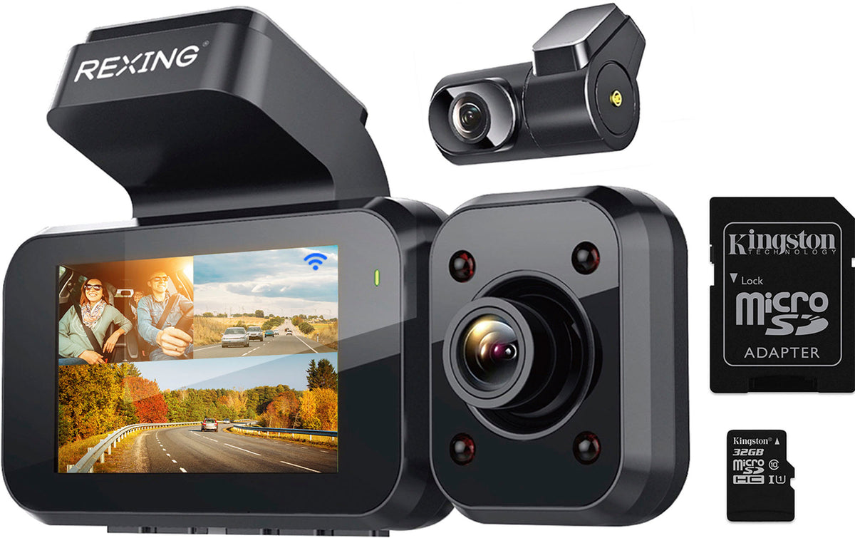 Rexing - V5 Plus 3-Channel 4K Dash Cam 2.7" LCD with Voice Control, Wi-Fi,...