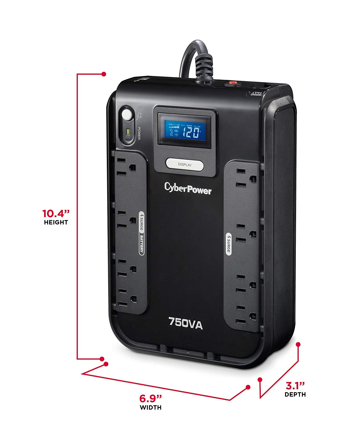 CyberPower CP750LCD Intelligent LCD UPS System, 750VA/420W, 8 Outlets,...