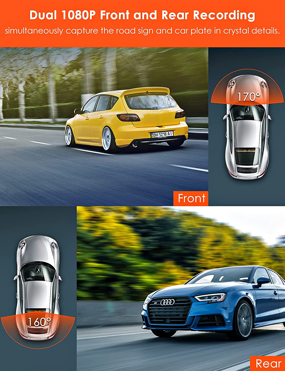 Vantrue S1 4K Dash Cam Built in GPS Speed, Front and Rear Dual 1080P Black