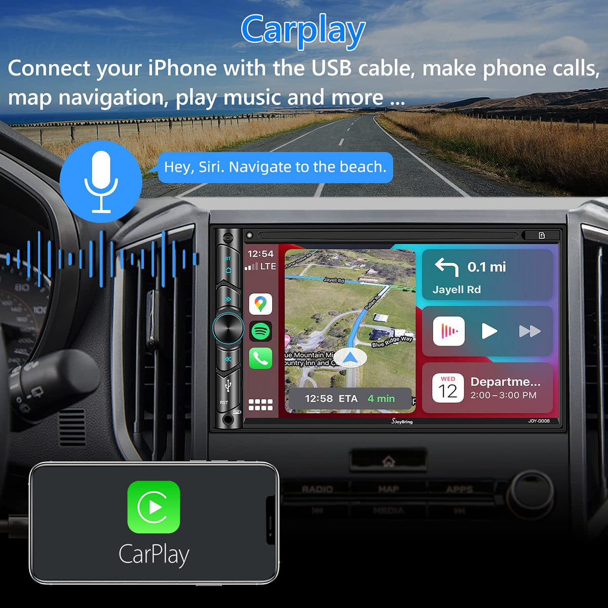 Double Din Car Stereo Compatible with Voice Control Apple Carplay - 7 Inch...