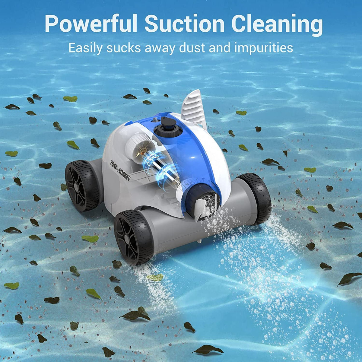Cordless Robotic Pool Cleaner, Automatic 17.7*11.8*11.8, Blue and white