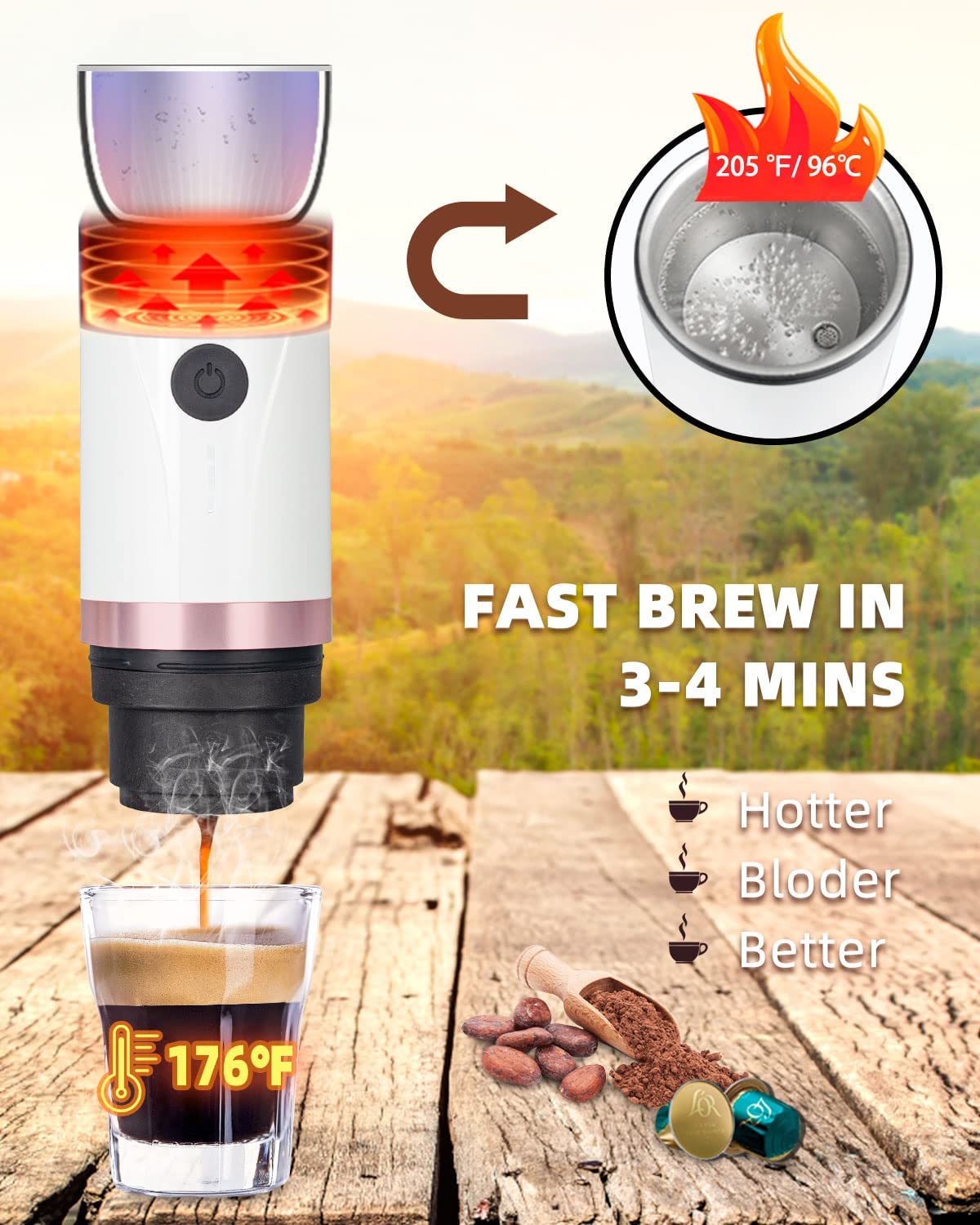 CERA+ Portable Electric Coffee Maker, Rechargeable Mini Battery White