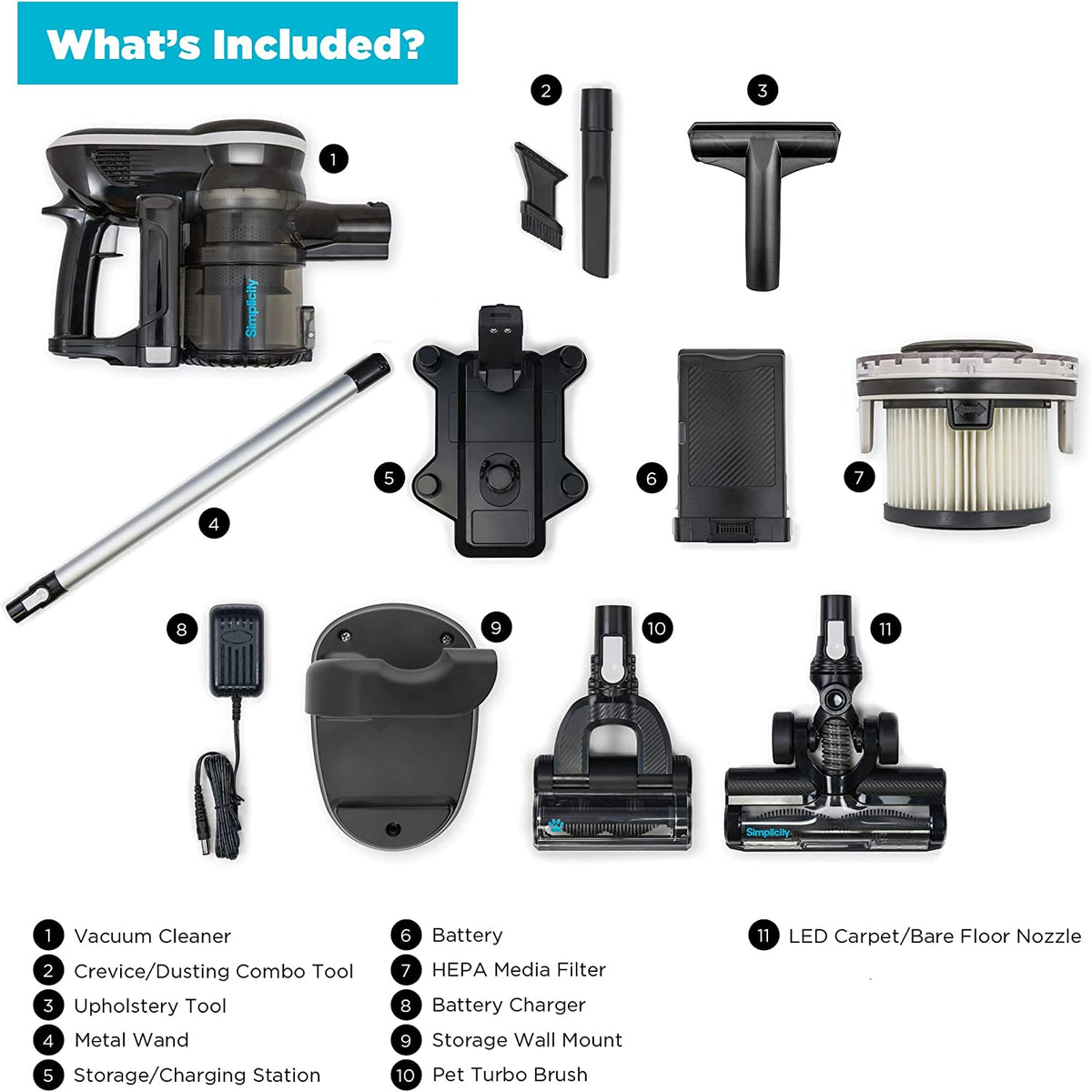 Simplicity S65D Cordless Vacuum Cleaner Pet Hair Deluxe, Lightweight Black