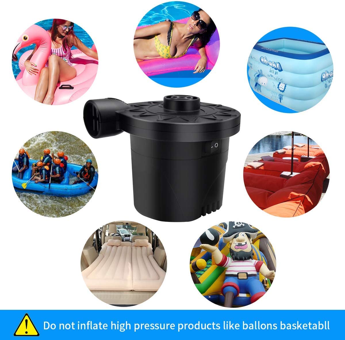 Battery Air Pump for Inflatables, Portable Mattress with 3 Nozzles...