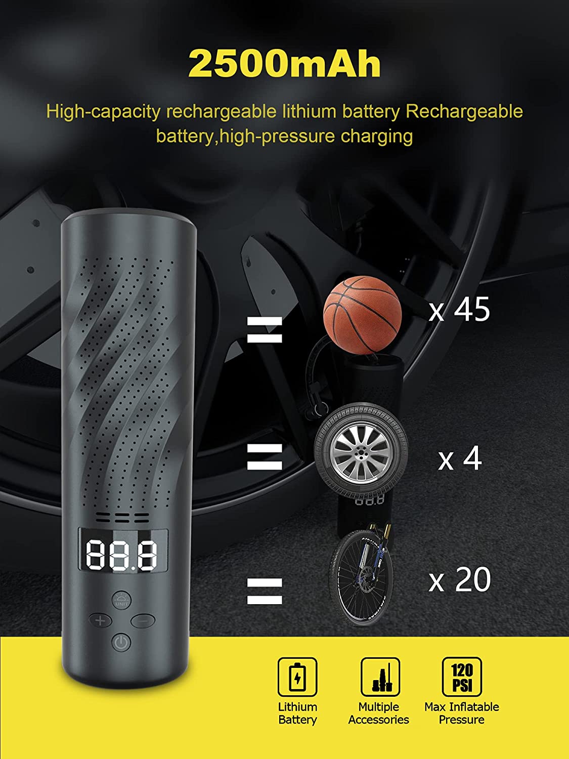 LENDOO Electric Cordless Air Pump Portable Compressor Tire Inflator,...