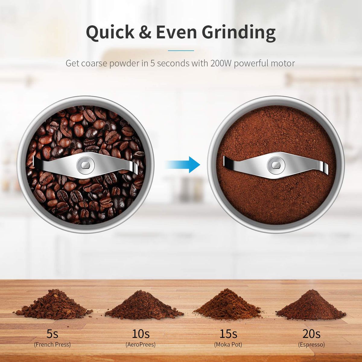 SHARDOR Electric Coffee Bean Grinder, Spice 1 CG715S, sliver