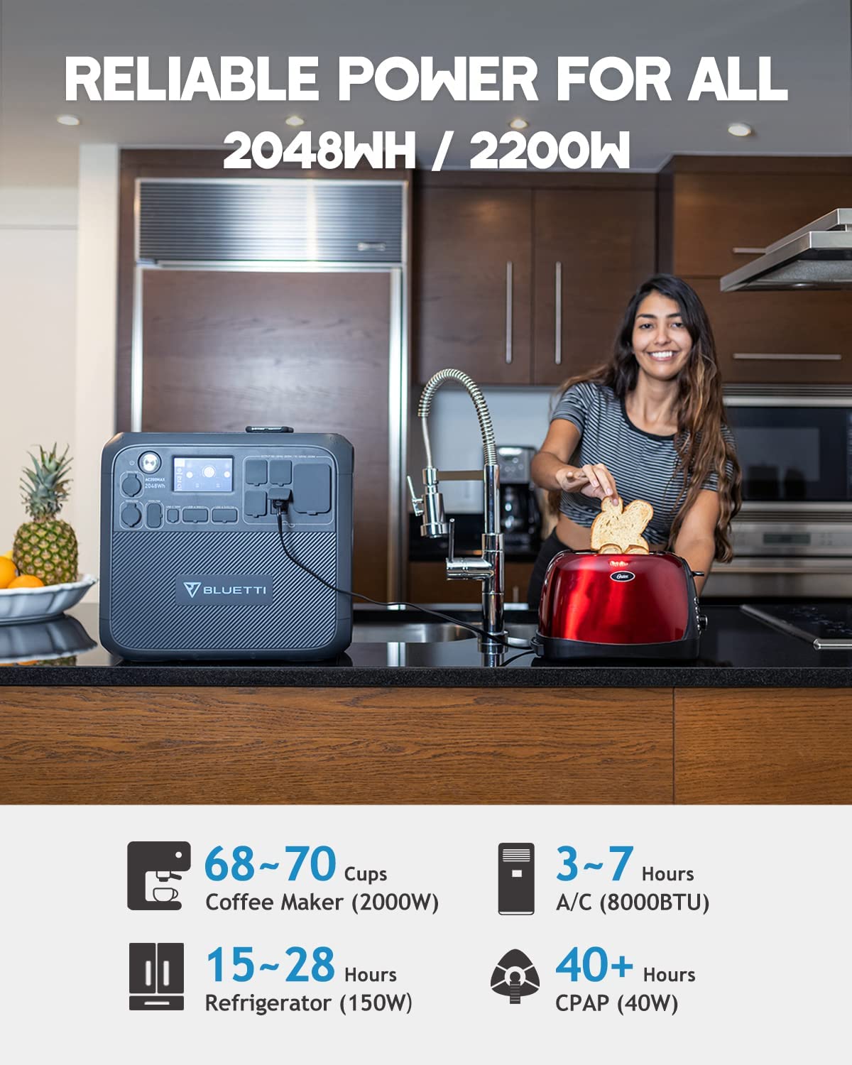 BLUETTI Solar Generator AC200MAX with 200W Panel Included, Blue, Black