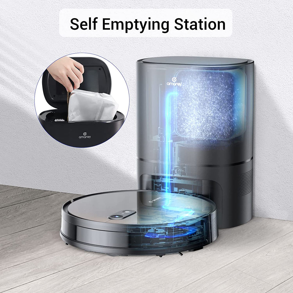 Robot Vacuum Self Emptying and Mop Combo, Amarey A90+ Robotic Black
