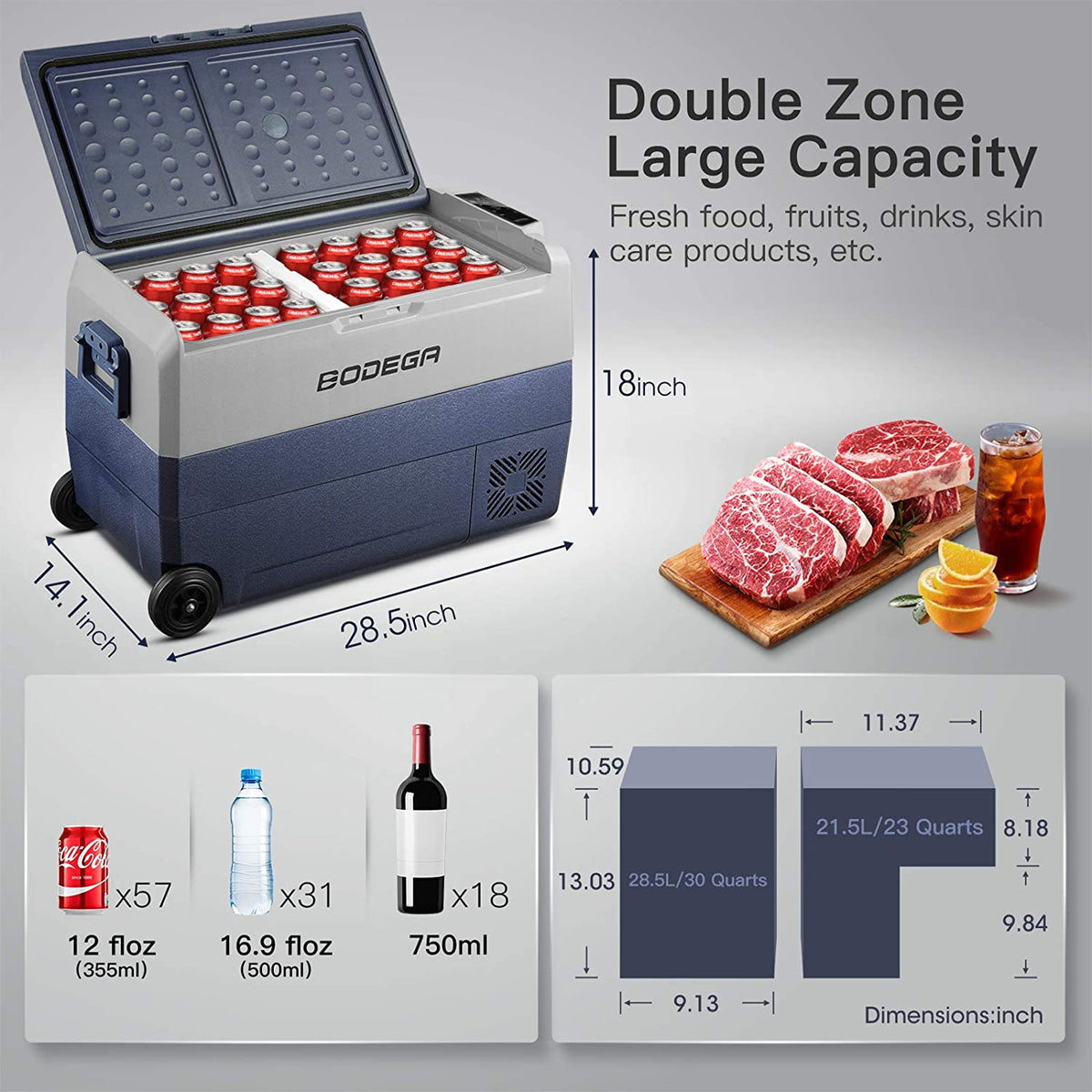 BODEGA 12 Volt Refrigerator, Portable Freezer, Car 50L, T 53 Quart (50L)