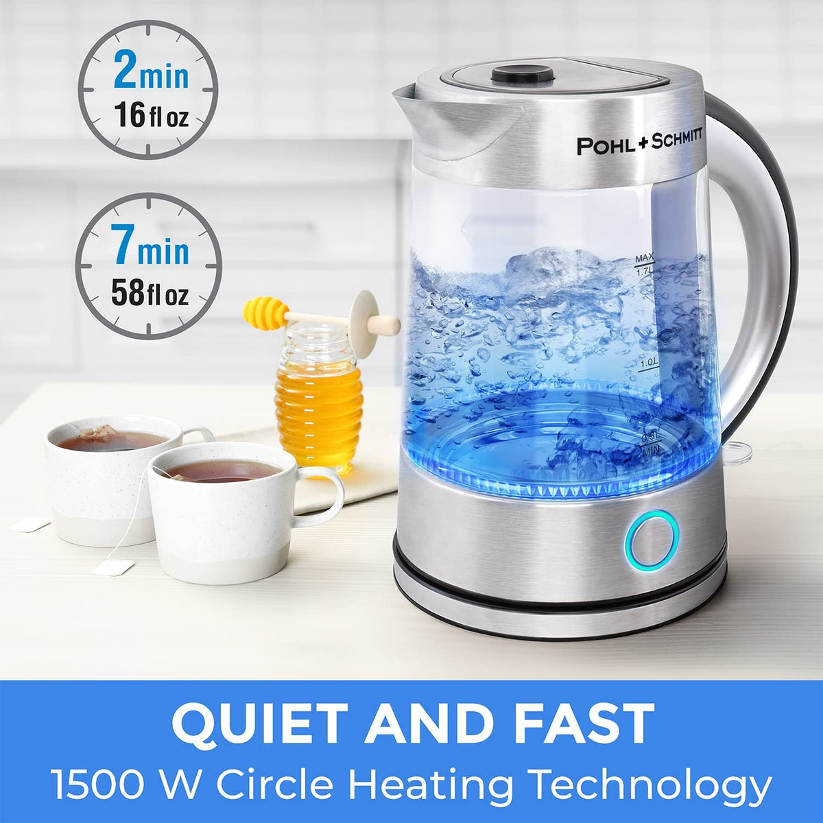 Pohl Schmitt 1.7L Electric Kettle with Upgraded Stainless Steel Silver
