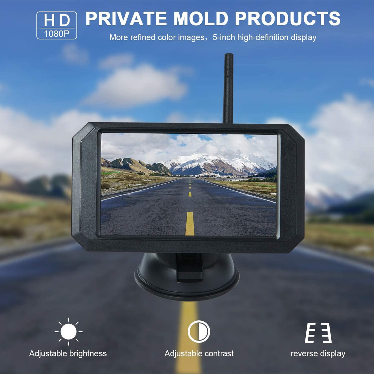 JUNHAOZ 720P HD Digital Wireless Backup Camera System 5inch license plate-cam