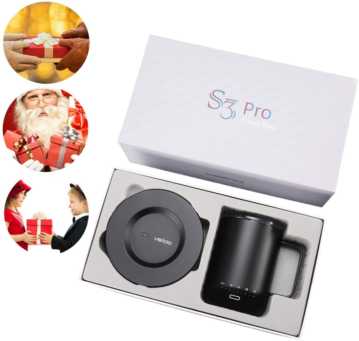 Smart Mug Warmer with Double Vacuum Insulation,VSITOO S3 Pro App Black