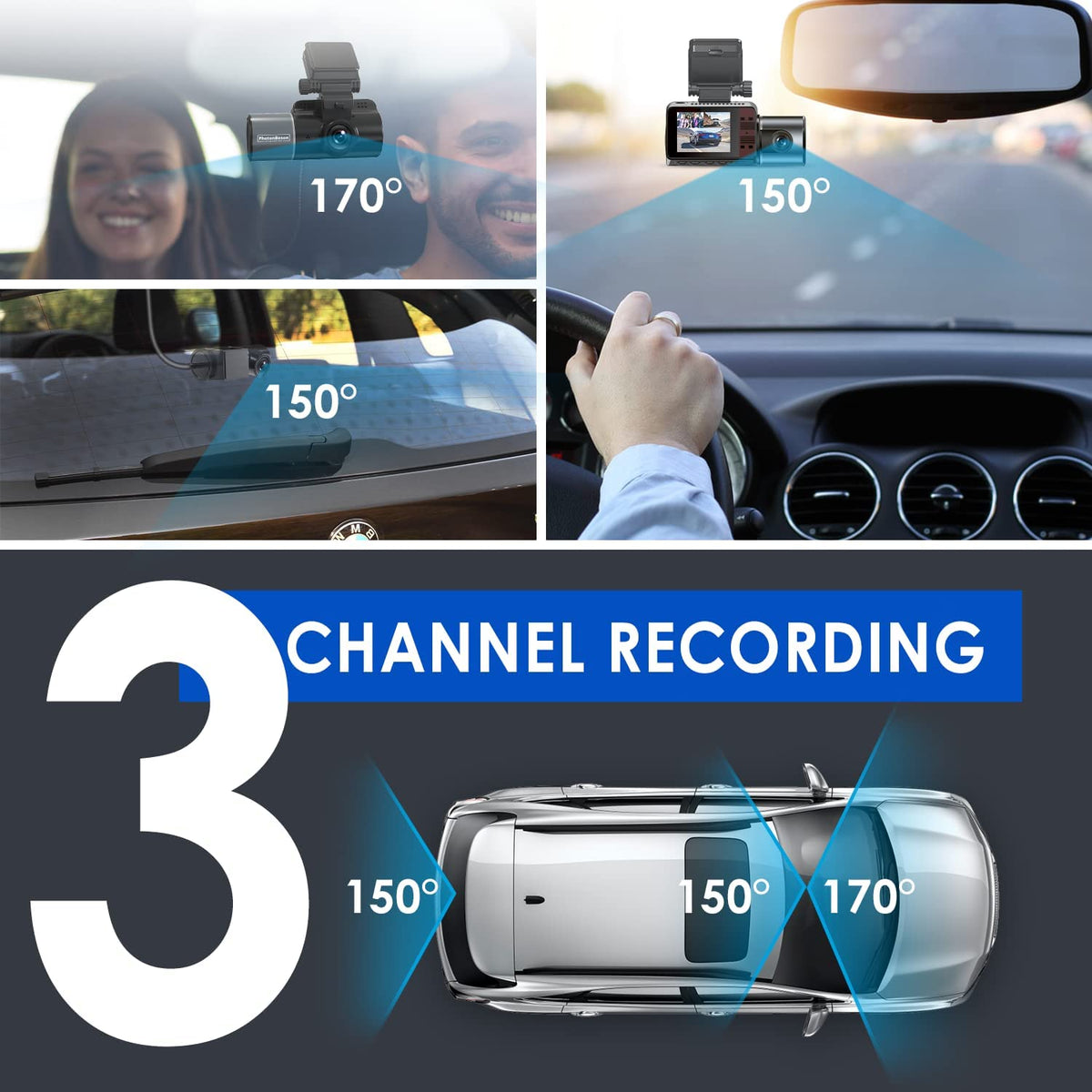 UPGROW 3 Channel 4K Dash Cam with SD Card, Built in GPS, 4K+2K Front and...