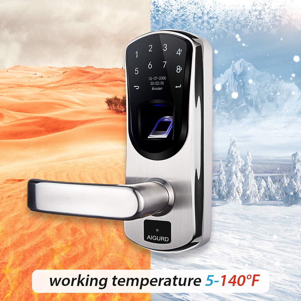 AIGURD Fingerprint Smart Door Lock, Biometric Keyless Electronic Left Handle