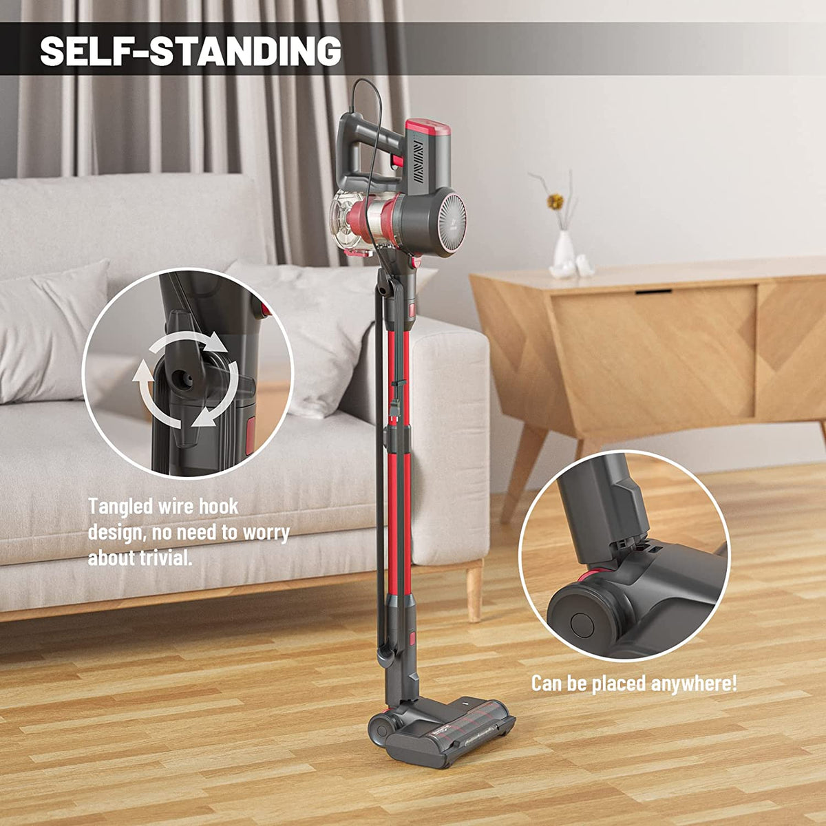 Afoddon Corded Stick Vacuum Cleaner, 600W 20Kpa with Red