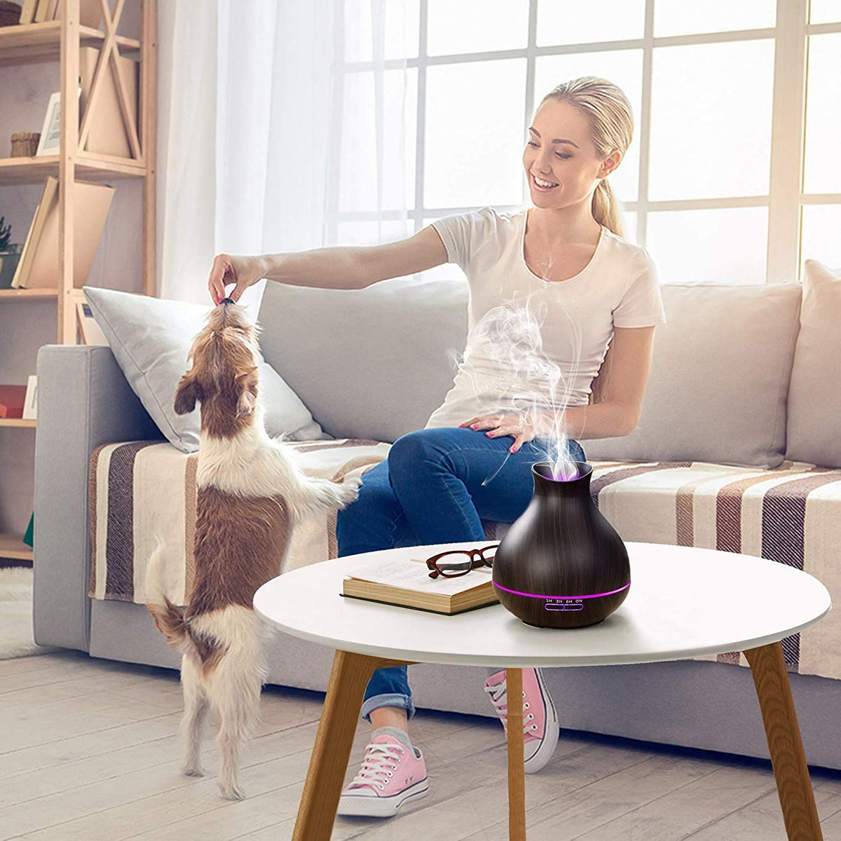 Aromatherapy Essential Oil Diffuser Humidifier 550ml 12 Hours High Dark Brown
