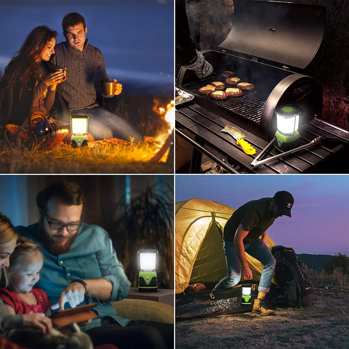 LE LED Camping Lantern, Battery Powered 1000lm Black and Green